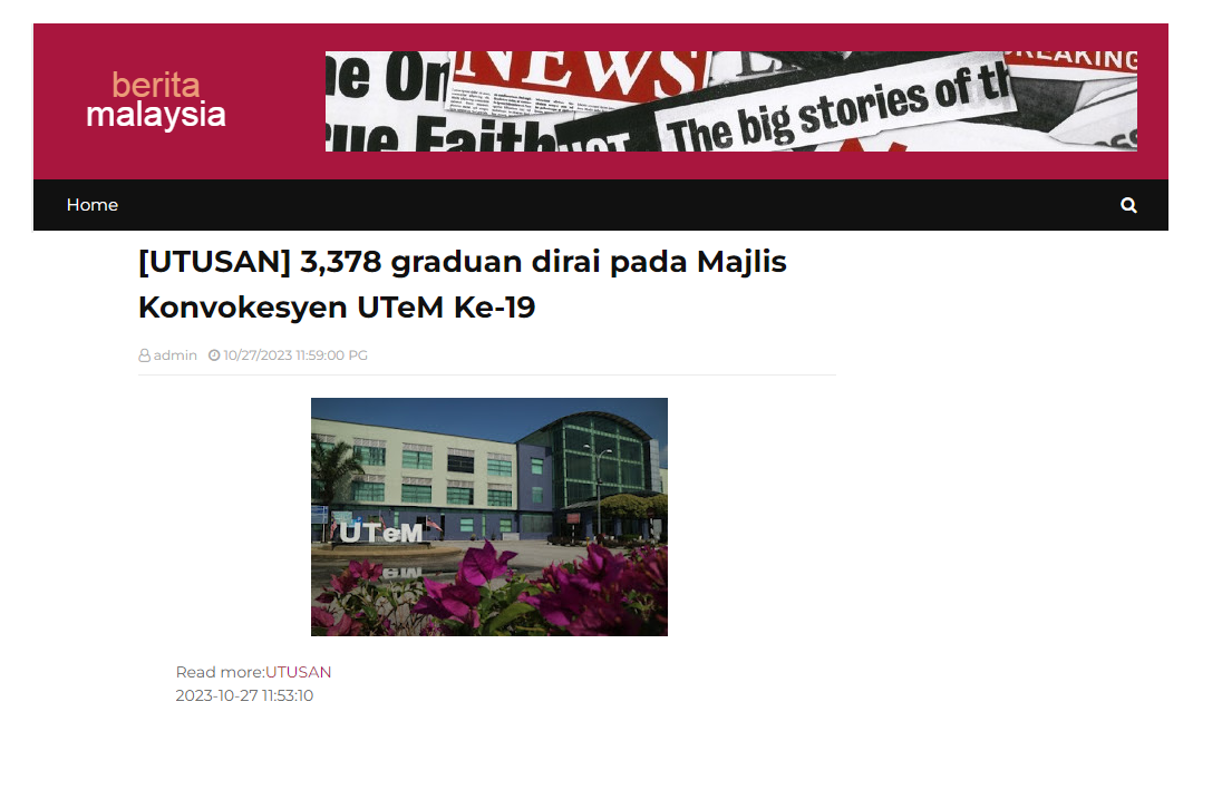 [UTUSAN] 3,378 graduan dirai pada Majlis Konvokesyen UTeM Ke-19